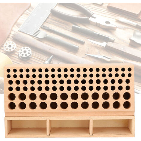 Support de rangement pour outils de maroquinerie, 98 emplacements organisés pour accessoires de travail du cuir, étagère pratique pour atelier d'artisanat.