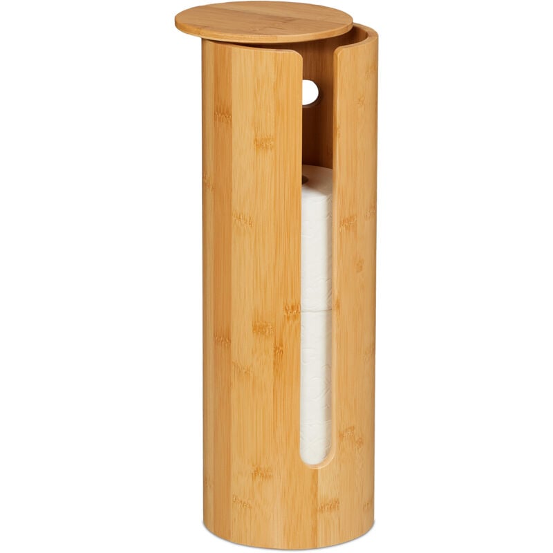 Support pour 4 rouleaux de papier toilette, couvercle, en bambou, h x d : 42 x 14,5 cm, nature - Relaxdays