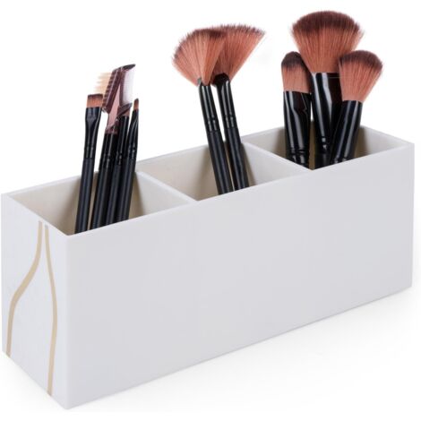 Support de rangement pour pinceaux de maquillage 3 compartiments en acrylique,Beige,VMO-031