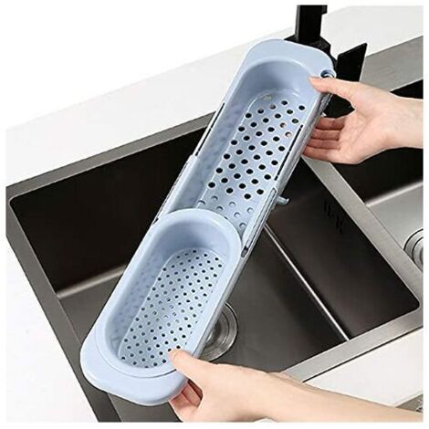 Support de rangement télescopique pour filtre, égouttoir d'évier (bleu-gris)