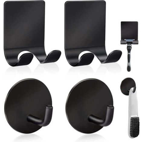 Support de rasoir de douche en acier inoxydable + crochets muraux adhésifs imperméables et résistants de qualité supérieure pour suspendre serviettes, manteaux et chapeaux (lot de 2 + 2) - Noir