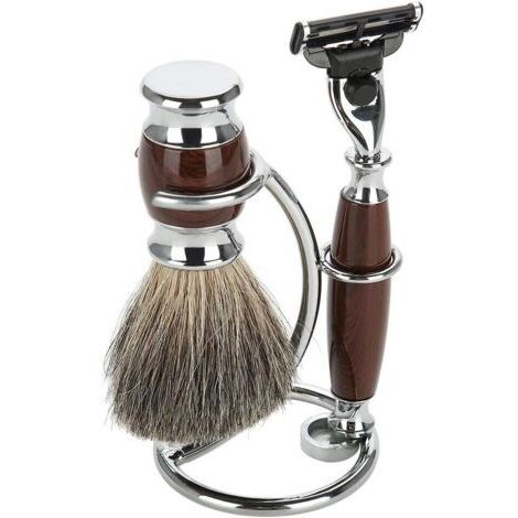 Support De Rasoir De Rasage En Acier Inoxydable, Kit D'outils de Rasage pour Hommes 2 EN 1 Support, Blaireau de Rasage Manuel Courbé Portable pour Comptoirs de Salle de Bain