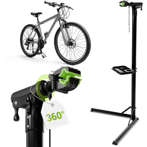 Support de réparation de vélo pliable Juskys - Support de montage réglable en hauteur avec revêtement en caoutchouc et plateau à outils - Support pour vélo jusqu'à 50 kg