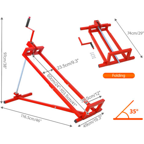 Support de réparation repliable en acier pour tondeuse à gazon. Capacité 400 kg,chariot télescopique avec poignée d’entretien,couleur rouge.