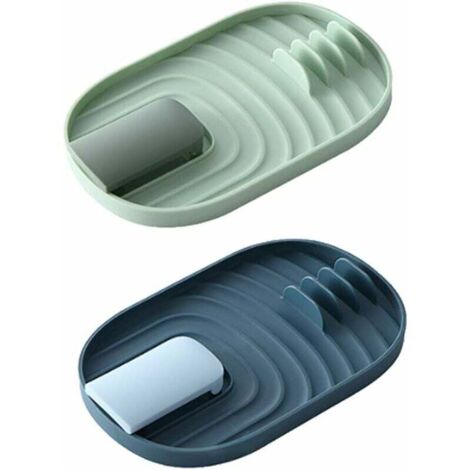 Support de Repose Ustensiles de Cuisine, 2 Pièces Support de Couvercle de Pot, étagère de Repos de Cuillère pour Ustensiles de Cuisine, Vaisselle, Couvercles (Vert et Bleu)-Fei Yu