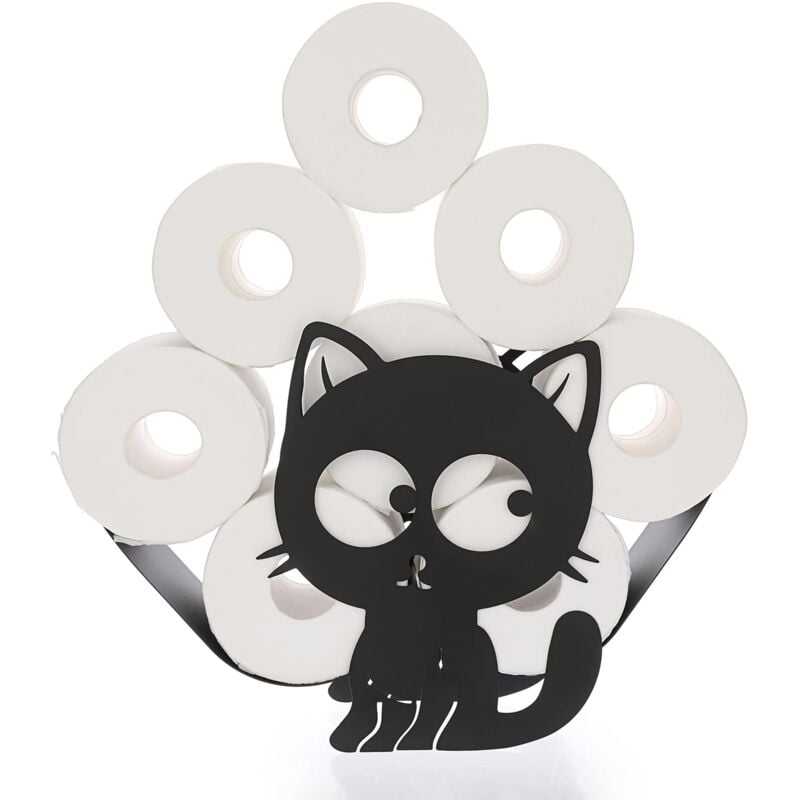 Support de Rouleau de Papier Toilette Porte-Papier en métal Stockage de Papier en Forme de Chaton pour Salle de Bain (Noir)