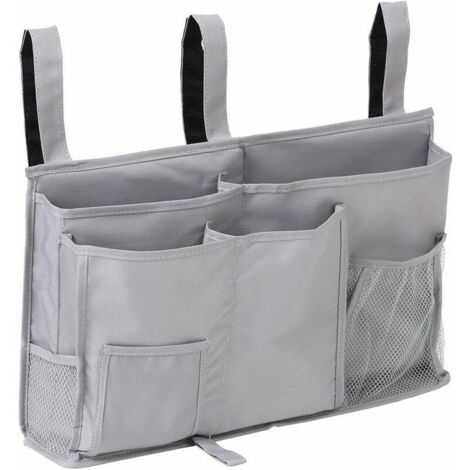 Support de sac de rangement suspendu pour table de chevet à côté de l'organisat avec 8 poches pour dortoirs d'hôpitaux et rails de lit, gris