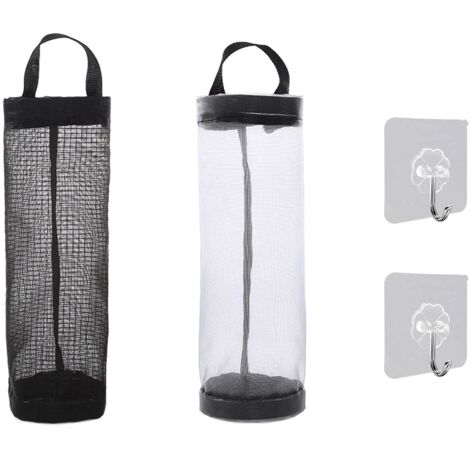 Support de Sac en Plastique, Organisateur de Sac en Filet Suspendu, Distributeur de Sac D'épicerie Pliant, Rangement pour Sac Poubelle, avec Crochets Aide de Cuisine à Domicile