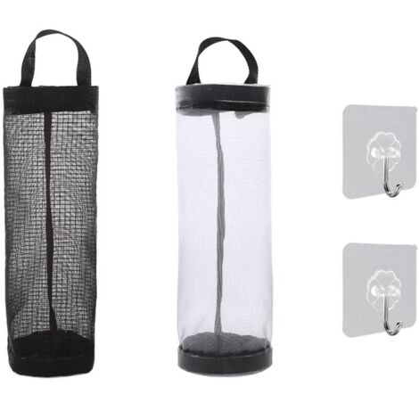 Support de Sac en Plastique, Organisateur de Sac en Filet Suspendu, Distributeur de Sac D'épicerie Pliant, Rangement pour Sac Poubelle, avec Crochets Aide de Cuisine à Domicile