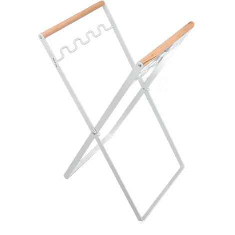 Support de Sacs Poubelle avec Poignée en Bois et Caoutchouc, Support en Fer au Design Plat, Pliable et Portable pour Intérieur et Extérieur, Blanc