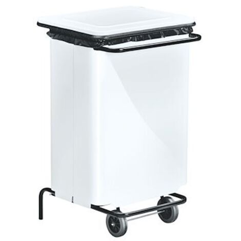 Support de sacs poubelles mobile 110 litres à pédales blanc
