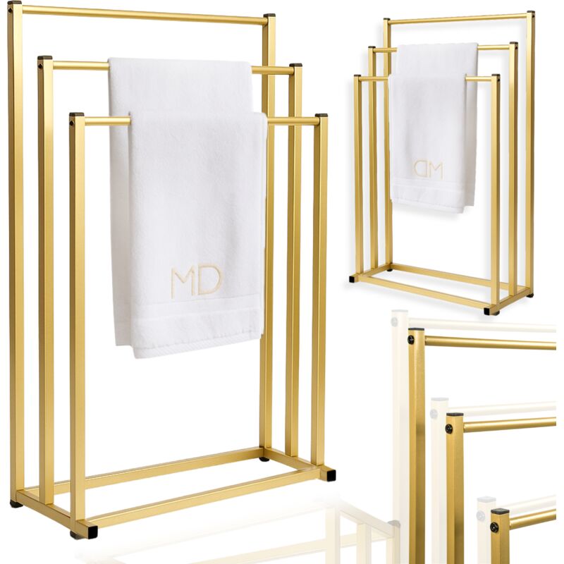 Support de salle de bain, trois bras, doré, métal, cintre moderne, support