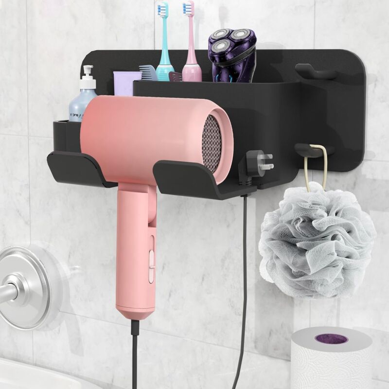 Support sèche-cheveux mural silicone multifonctionnel sans perçage étagère murale noire rangement pratique salle de bain accessoires salle de bain