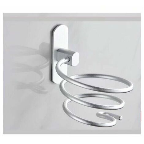 Support de sèche-cheveux sans perçage, support mural pour sèche-cheveux en spirale en aluminium spatial, , argent
