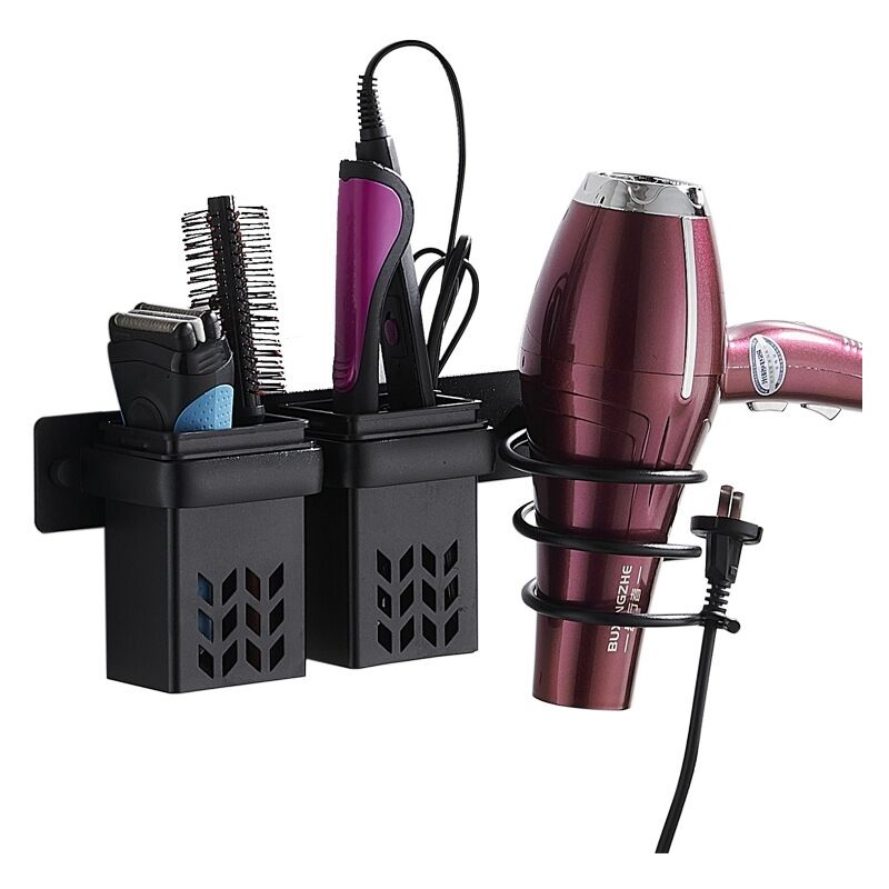 Support de sèche-cheveux en Aluminium et ABS - Multifonctionnel pour salle de bain - Organisateur de Câbles - Support de lisseur - Économise espace