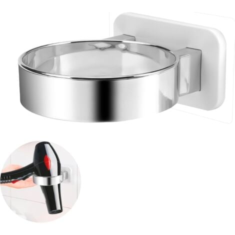 Support de sèche-cheveux, support de sèche-cheveux de salle de bain, support mural pour outils de soins capillaires - Bord extra large (Silvery)