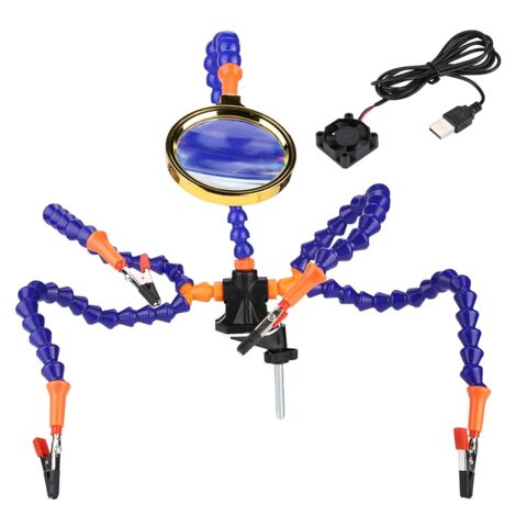 Support de soudure flexible à cinq bras avec loupe, ventilateur et outil de réparation pour soudage