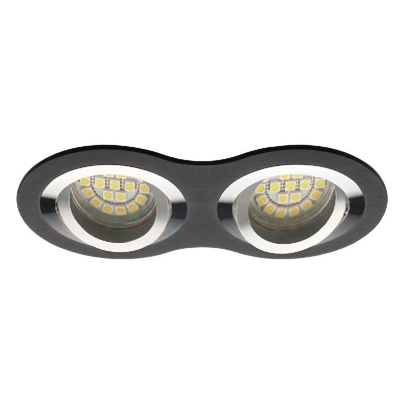 Support double Encastrable Aluminium Brossé Rond GU5.3/GU10 IP20 Orientable 30°