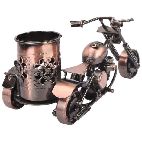 Support de stylo moto vintage, décoration bureau rétro, modèle réduit moto classique, ornement de bureau, cadeau moto ancienne.