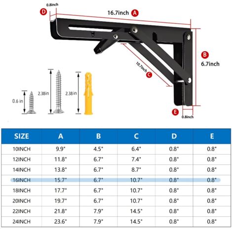 Support de table pliante, support mural en L pour étagère, étagère de rangement à monter soi-même, noir, 40 cm, lot de 2