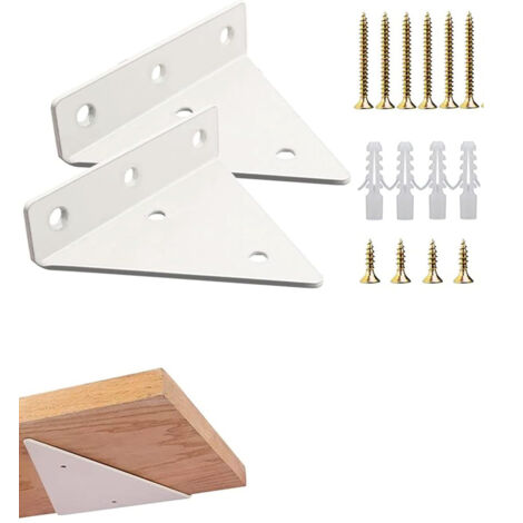 Support de tablette flottante blanche pour petites étagères en bois, 2 pièces avec vis d'ancrage, fixation invisible pour étagères murales décoratives.