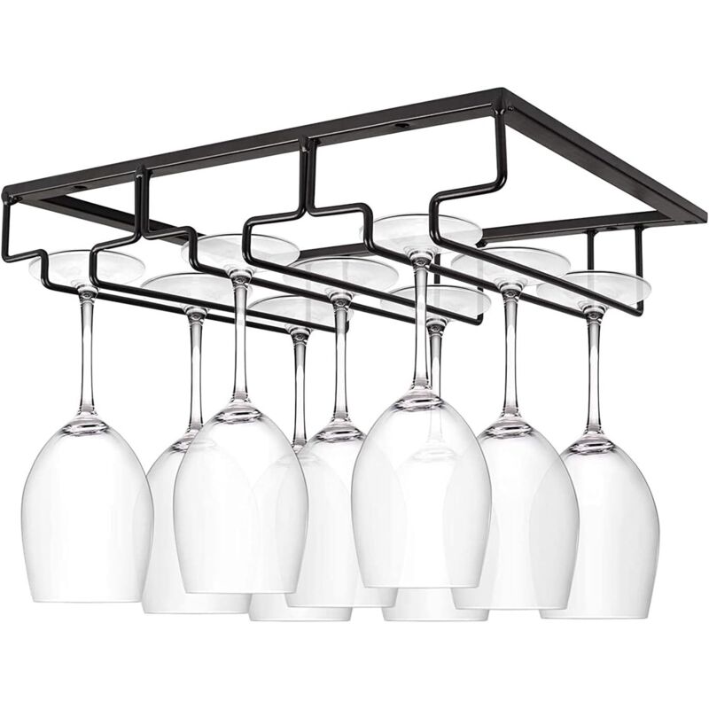 Support de tasse de vin en acier inoxydable pour décoration de table à 3 rangs pour bar ou cuisine Noir