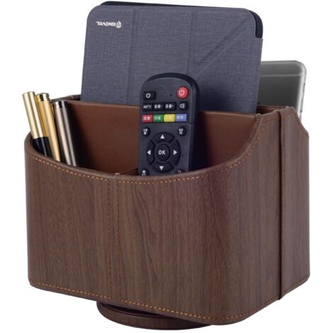 Support de télécommande rotatif à 360 ° - 5 pièces - En cuir synthétique - Organiseur multifonction de bureau - Boîte de rangement pour iPad Mini/stylo/téléphone/médias (café profond)