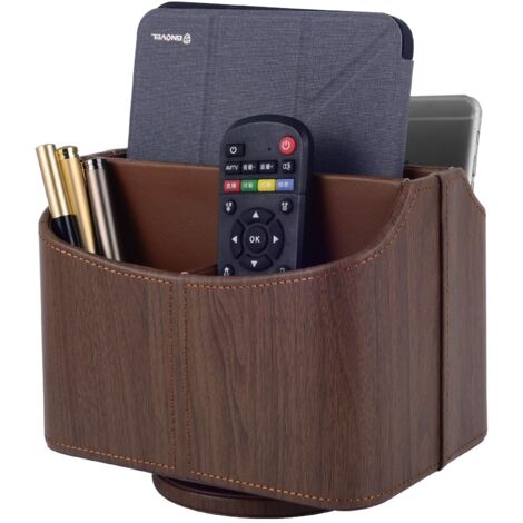 Support de télécommande rotatif à 360 ° - 5 pièces - En cuir synthétique - Organiseur multifonction de bureau - Boîte de rangement pour iPad Mini/stylo/téléphone/médias (café profond)
