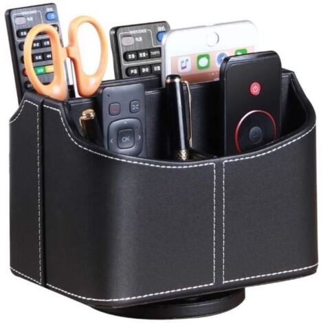 Support de Télécommande Rotative,Organiseurs Multimédia avec5Compartiments,Multifonctionnel Organisateur de bureau en PU Cuir,noir
