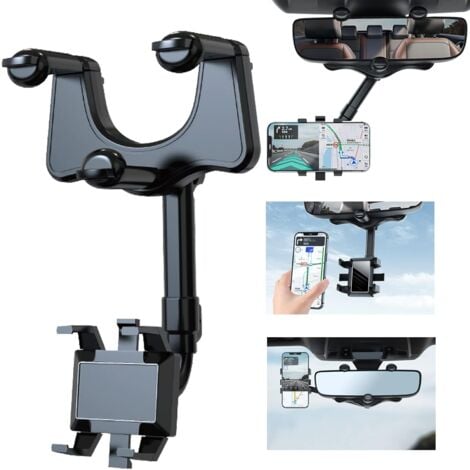 Support de téléphone de Voiture pour rétroviseur, Auto Support Téléphone Voiture Rotatif et Rétractable à 360° pour Tous Les Smartphones