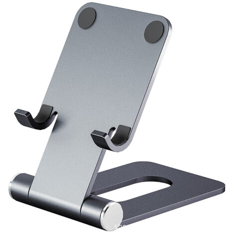 Support de téléphone en aluminium gris modèle M5 grand format double pliable réglable pour bureau