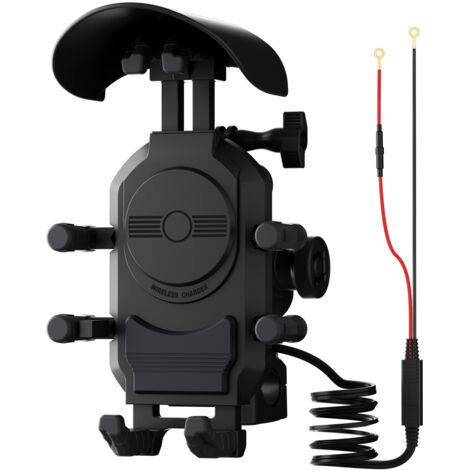 Support de téléphone moto anti-secousses, anti-pluie et anti-soleil, chargement sans fil 15 W, port A+C, support de téléphone moto rechargeable, rotation à 360°