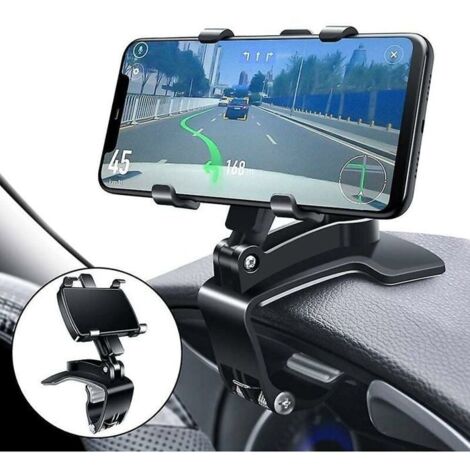 Support de téléphone multifonction pour tableau de bord de voiture, avec clip à ressort réglable rotatif à 360 degrés, noir