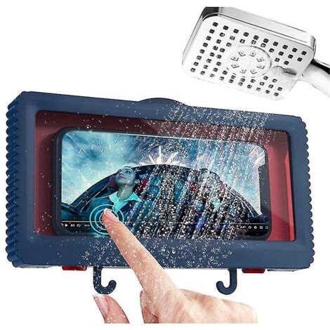 Support de téléphone mural étanche bleu pour douche avec crochets