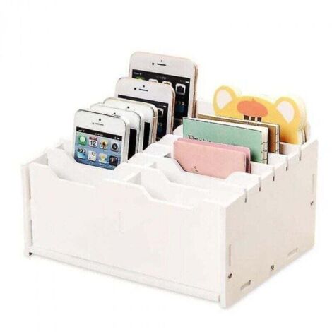 Support de téléphone portable à 12 compartiments, boîte de rangement pour téléphone portable, calculatrice de bureau en bois, support de téléphone portable, organisateur de bureau