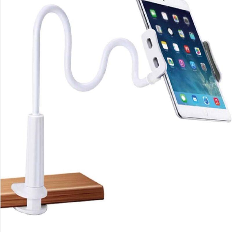 Support de téléphone portable, col de cygne, tige de support rotative à 360°, réglable d'une seule main, pour tête de lit, table de chevet (blanc).