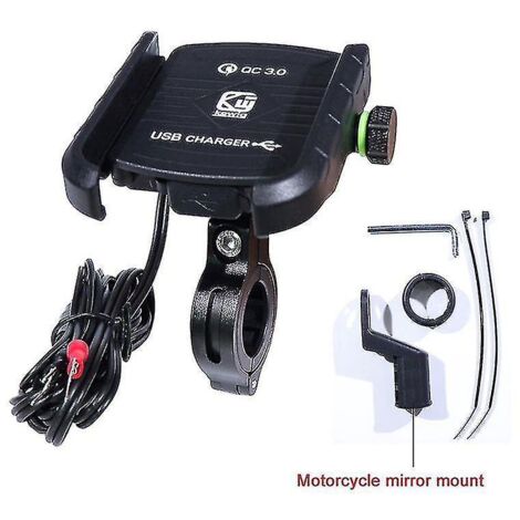 Support de téléphone portable étanche pour guidon de moto avec rétroviseur à 360 degrés et chargeur USB QC 3.0 pour smartphone.