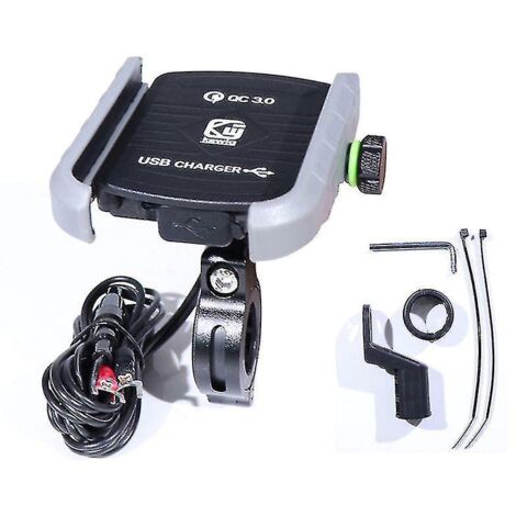 Support de téléphone portable étanche pour guidon de moto avec rétroviseur à 360 degrés et chargeur USB QC 3.0 pour smartphone.