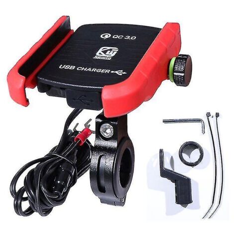 Support de téléphone portable étanche pour guidon de moto avec rétroviseur à 360° et chargeur USB QC 3.0 pour smartphone (orange)
