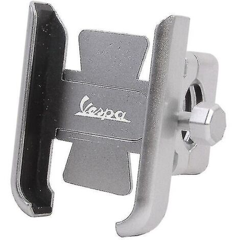 Support de téléphone portable/GPS compatible avec les guidons de Vespa GTS 125, 250 et 300, Granturismo 125, 200, S125 et S150 - Accessoires moto - Fixation pour guidon - Argenté