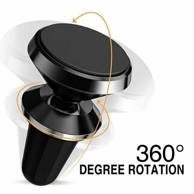 Support de téléphone portable magnétique universel pour grille de ventilateur 360 rotatif noir