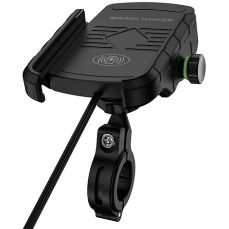 Support de téléphone pour moto 15 W, chargeur sans fil, charge rapide USB, support de téléphone en aluminium 2 en 1