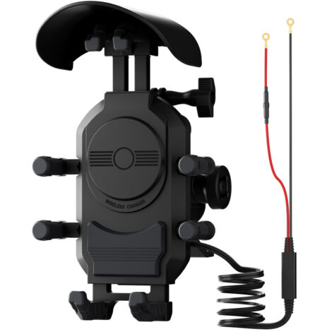 Support de téléphone pour moto anti-vibrations, résistant à la pluie et au soleil, chargement sans fil 15 W, port A+C, rotation à 360°, conception antivol pour vélos électriques, scooters et motos.