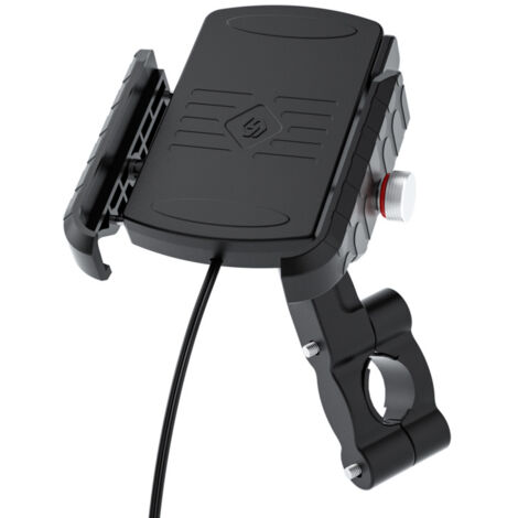 Support de téléphone pour moto avec chargeur sans fil Qi 15 W à charge rapide, charge USB 2 en 1 et rotation à 360° pour téléphones portables de 3,5 à 6,5 pouces.