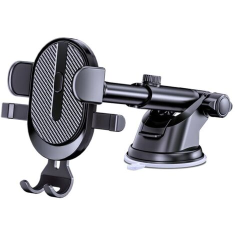 Support de téléphone pour tableau de bord de voiture à 360° - Ventouse puissante pour pare-brise et tableau de bord - Réglable pour smartphones de 4 à 7 pouces - Avec clips, 2 câbles et 2 lingettes