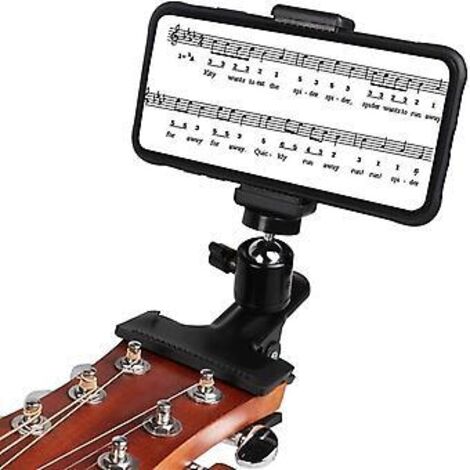 Support de téléphone - Support pour smartphone - Support pour guitare et basse - Clip de fixation pour diffusion en direct - Support pour casque audio - Plastique - Noir