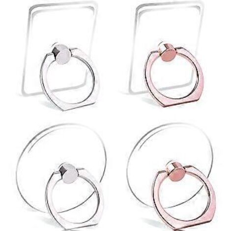 Support de téléphone transparent en forme d'anneau avec rotation à 360 degrés (2 x argent et 2 x or rose)