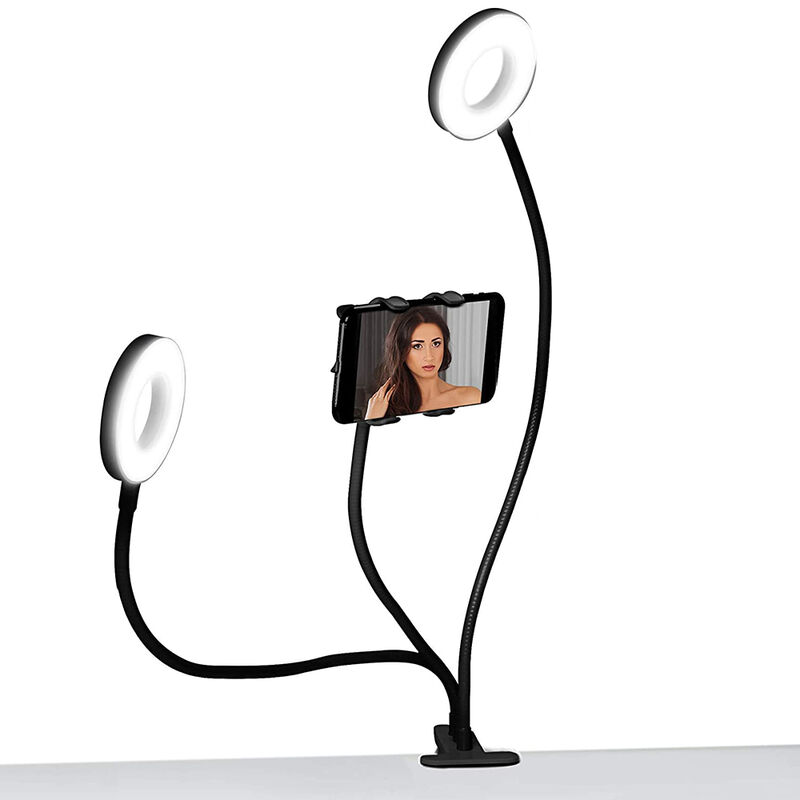 Skecten - Support de Téléphone Portable 2 en 1 avec Lumière de Remplissage de l'anneau, Pince de Bras Flexible, pour TIK Tok, Youtube, Flux en Direct