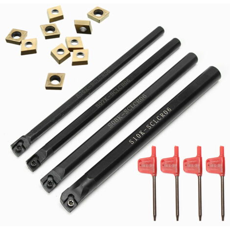 Support de Tour CNC Pour Outil de Tournage Barre D'alésage 3 Pièces S07K-SCLCR06 S10K-SCLCR06 S12M-SCLCR06 + 10 Inserts CCMT0602+3Clés de Tour