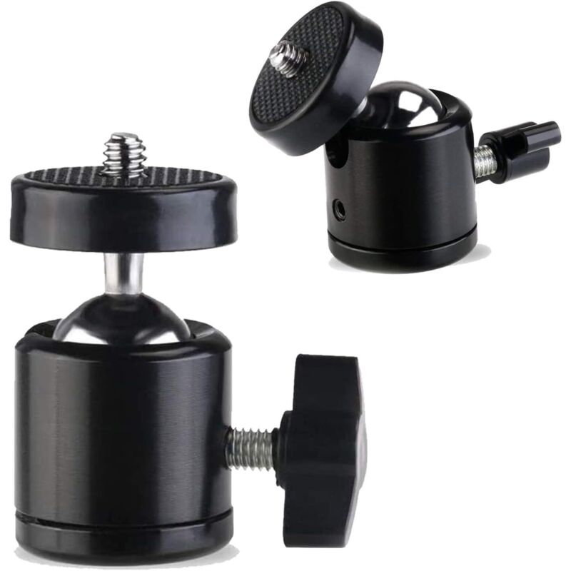 Support de trépied universel à mini tête sphérique pivotante de 1/4 pouce (paquet de 2), adaptateur de base rotative 360 degrés pour appareil photo